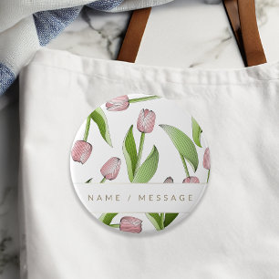 Personalised Modern Pink Tulip Flower 10 Cm Round Badge
