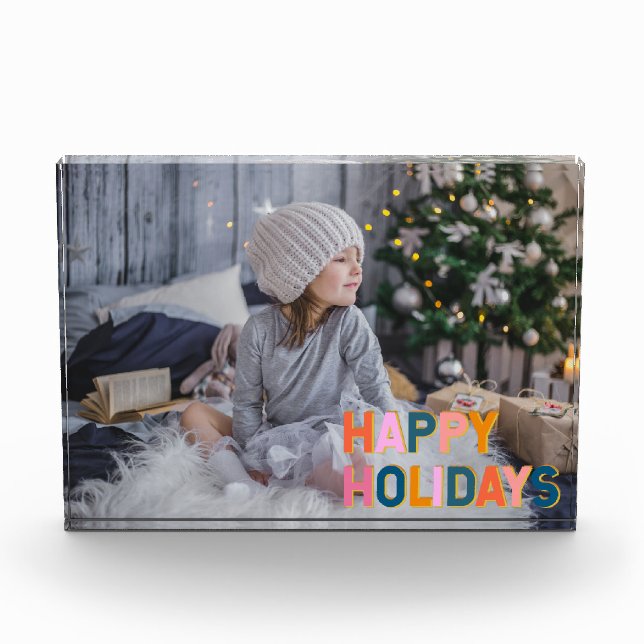 Personalised Modern Playful Holiday Keepsake Photo Block (Front)