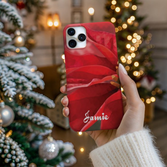 Personalised Modern Poinsettia Phone Case (Personalize Your Tech! Add a custom name to this artistic phone case. It's the perfect unique gift!)