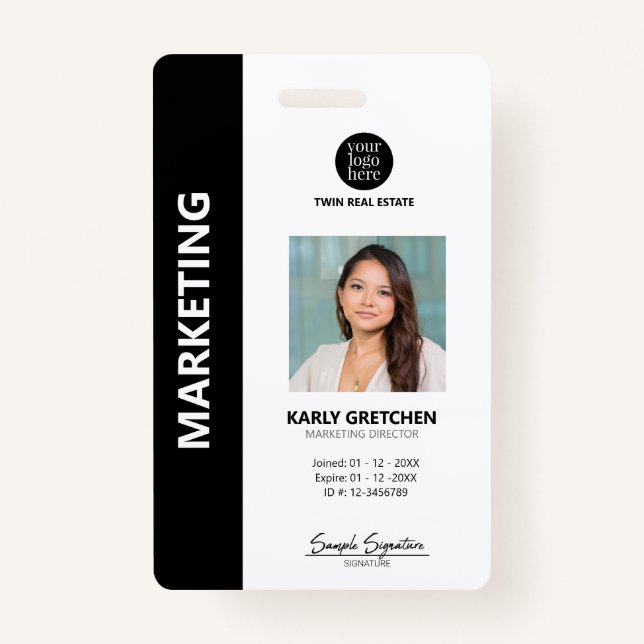 Personalised Modern Professional Employee ID Black ID Badge (Front)