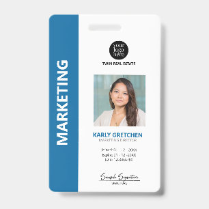 Personalised Modern Professional Employee ID Blue  Badge