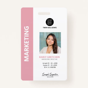 Personalised Modern Professional Employee ID Pink ID Badge