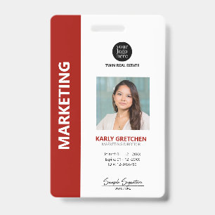 Personalised Modern Professional Employee ID Red Badge