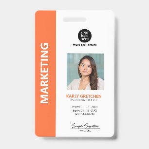 Personalised Modern Professional Employee Orange ID Badge
