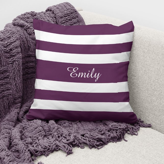 Personalised Modern Purple Stripes Cushion (Creator Uploaded)