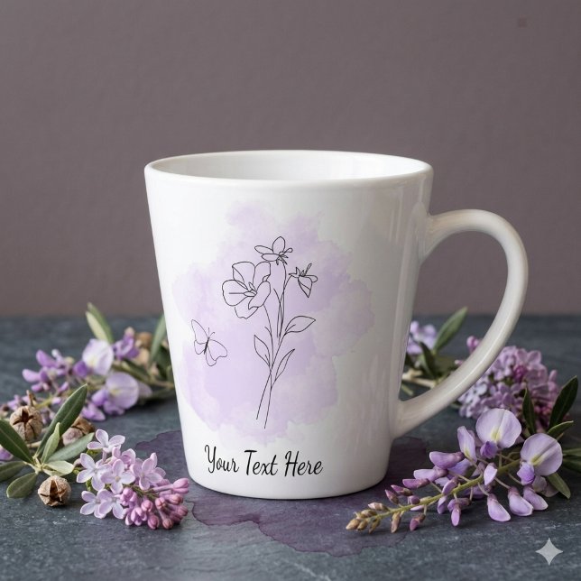 Personalised Modern Purple Watercolor Coffee Mug (Modern minimal style coffee mug with purple watercolor splash, line art, and a customizable text)
