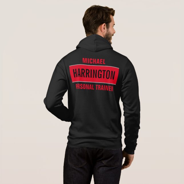 Personalised Modern Red and Black Personal Trainer Hoodie (Back Full)