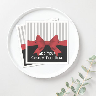 Personalised Modern Red Bow Ribbon Striped Napkin