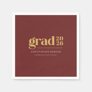 Personalised Modern Red Gold 2026 Graduation Napkin