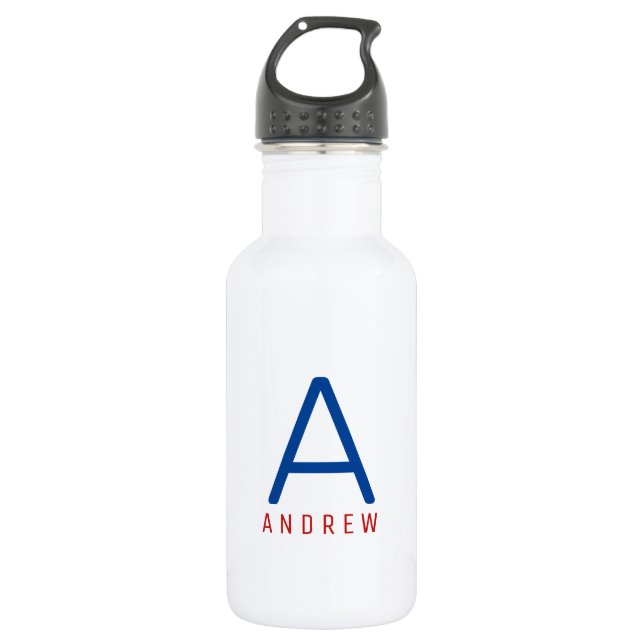 Personalised Modern Red White Blue Name Initial 532 Ml Water Bottle (Front)