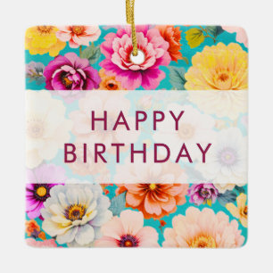 Personalised Modern Retro Floral Birthday Ceramic Ornament