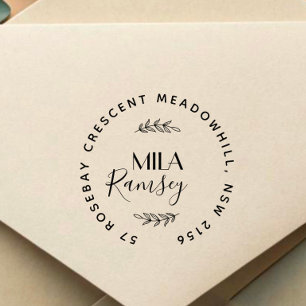 Personalised Modern Return Address Botanical Rubber Stamp