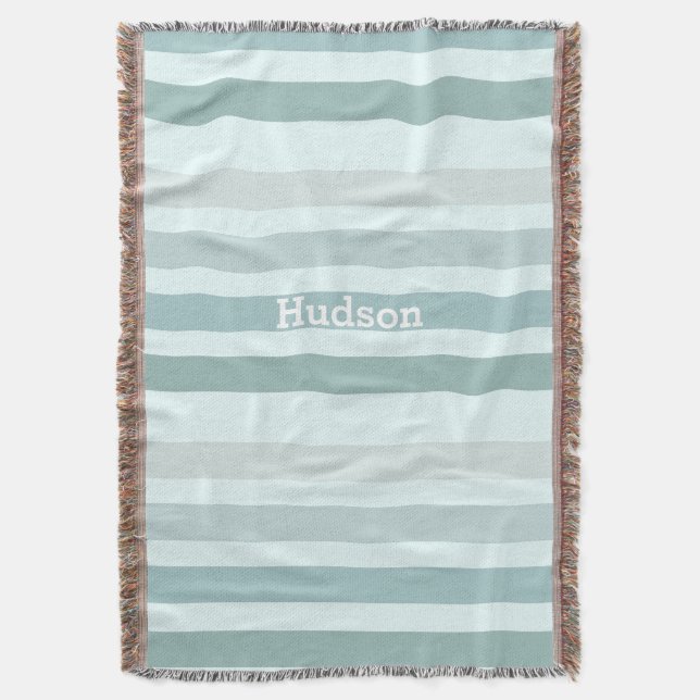 Personalised Modern Robin's Egg Striped Throw Blanket (Front Vertical)