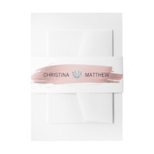 Personalised Modern Rose Gold Foil Heart Wedding Invitation Belly Band