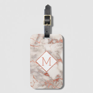 personalised modern rose gold monogram marble luggage tag