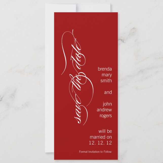 Personalised Modern Save the Date Red and White (Front)