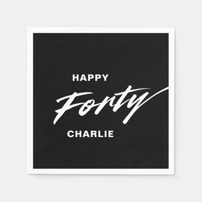 Personalised Modern Script 40th Birthday Napkin (Front)