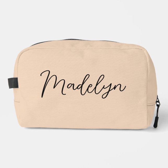 Personalised Modern Script Beige Toiletry Bag (Front)
