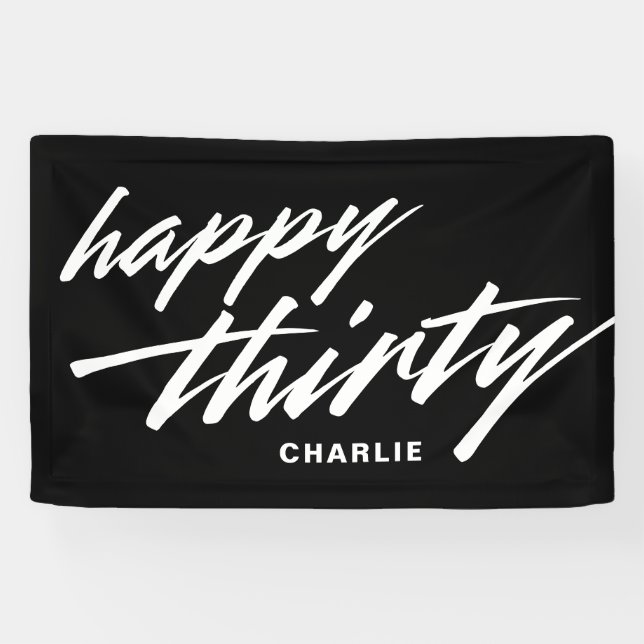 Personalised Modern Script Black 30th Birthday Banner (Horizontal)