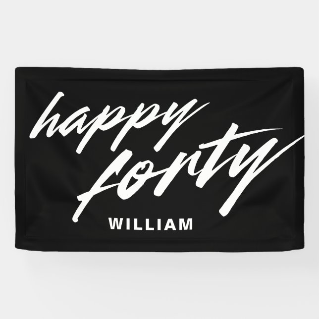 Personalised Modern Script Black 40th Birthday Banner (Horizontal)