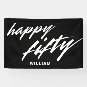 Personalised Modern Script Black 50th Birthday Banner