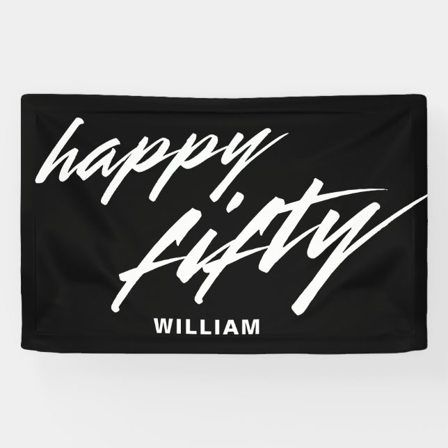 Personalised Modern Script Black 50th Birthday Banner (Horizontal)