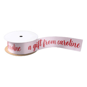 Personalised Modern Script Cute Red & Pink Gifting Satin Ribbon