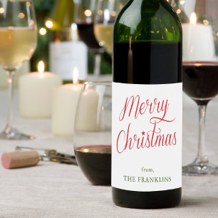 Personalised Modern Script Merry Christmas Gift Wine Label