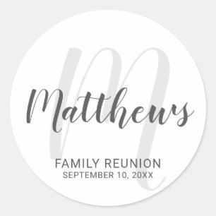 Personalised Modern Script Monogram & Family Name Classic Round Sticker
