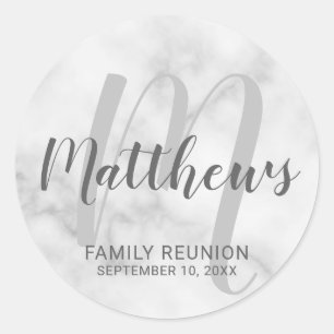 Personalised Modern Script Monogram & Family Name Classic Round Sticker