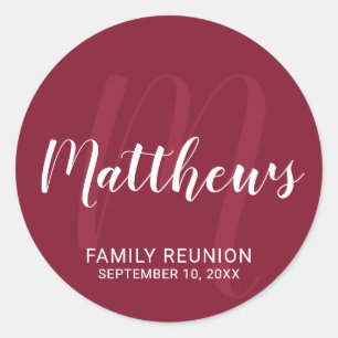 Personalised Modern Script Monogram & Family Name Classic Round Sticker
