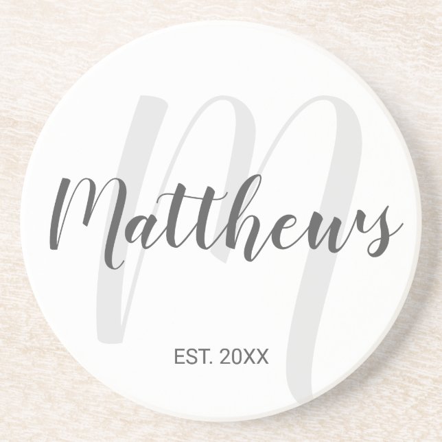 Personalised Modern Script Monogram & Family Name Coaster (Front)