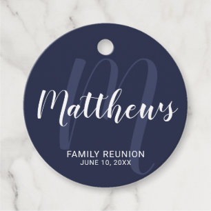 Personalised Modern Script Monogram & Family Name Favour Tags
