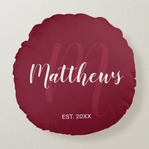Personalised Modern Script Monogram & Family Name Round Cushion
