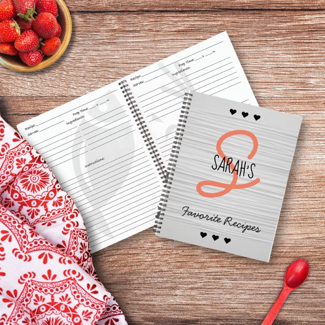 Personalised Modern Script Monogram Recipe Notebook (Personalized Modern Script Monogram Recipe Notebook)