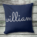 Personalised Modern Script Name Navy Blue Cushion<br><div class="desc">Personalise the name in a modern script to create a unique gift. Designed by Thisisnotme©</div>