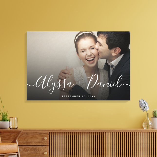 Personalised Modern Script Names wedding photo Canvas Print (Insitu(LivingRoom))