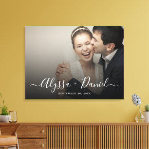 Personalised Modern Script Names wedding photo Canvas Print