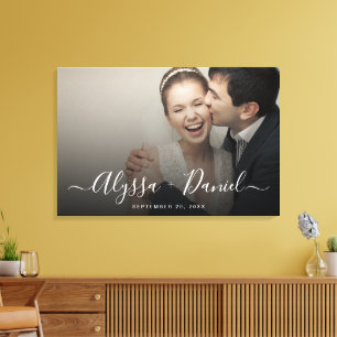 Personalised Modern Script Names wedding photo Canvas Print