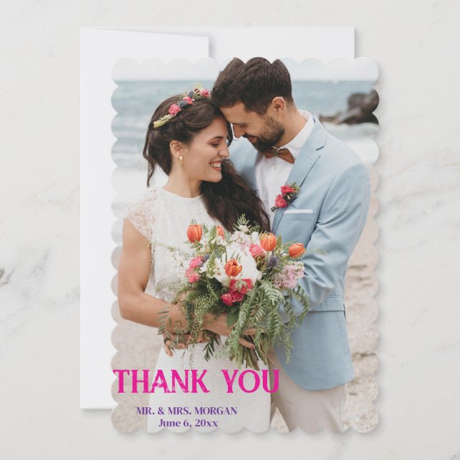 Personalised Modern Script Simple Photo Wedding Thank You Card (Front)