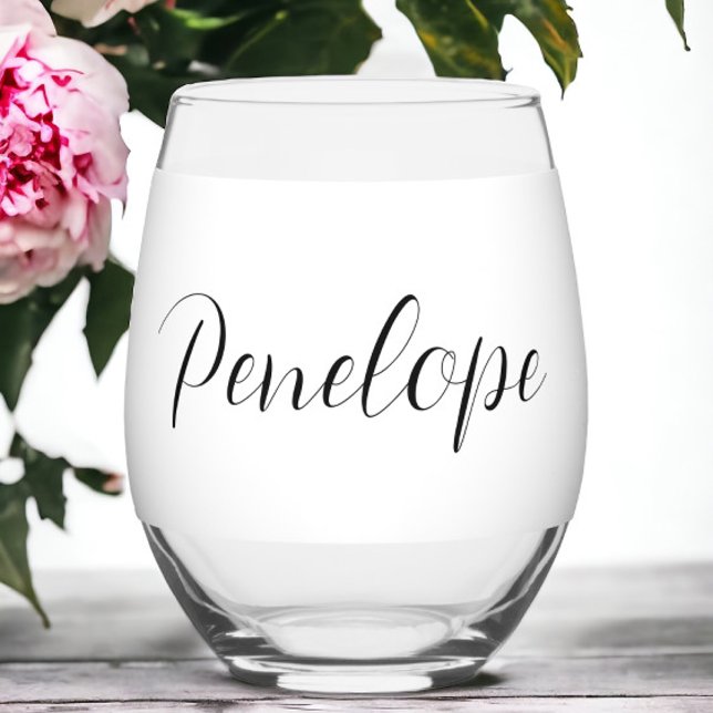 Personalised Modern Script  Stemless Wine Glass (Creator Uploaded)