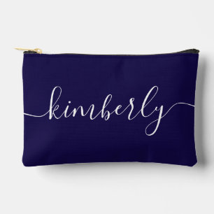 Personalised Modern Script Typography Navy Blue Accessory Pouch
