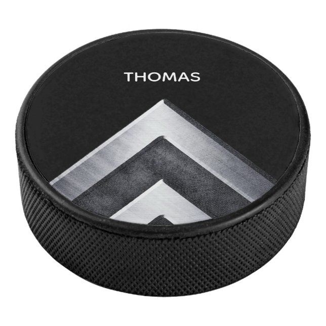 Personalised Modern Silver Metal Pattern Hockey Puck (3/4)