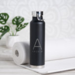 Personalised Modern Simple Black Grey Monogram Wat Water Bottle<br><div class="desc">Personalised Name and Initial Letter Stainless Steel Water Bottle with a Custom Monogram in a trendy modern and minimal classic sans serif font for a simple but sophisticated and masculine look. Shown in grey on a black metallic water bottle, the text colours and fonts can be changed, and several bottle...</div>