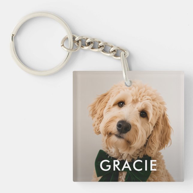 Personalised Modern Simple Pet Photo Key Ring (Front)