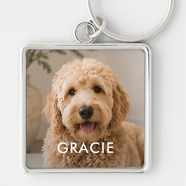 Personalised Modern Simple Pet Photo Key Ring (Front)