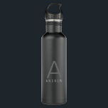 Personalised Modern Simple Subtle Black Monogram 710 Ml Water Bottle<br><div class="desc">Subtly Personalised Name and Initial Letter Stainless Steel Water Bottle with a Custom Monogram in a trendy modern and minimal classic sans serif font for a simple but sophisticated and masculine look. Shown in grey on a matte black water bottle, the text colours and fonts can be changed, and several...</div>