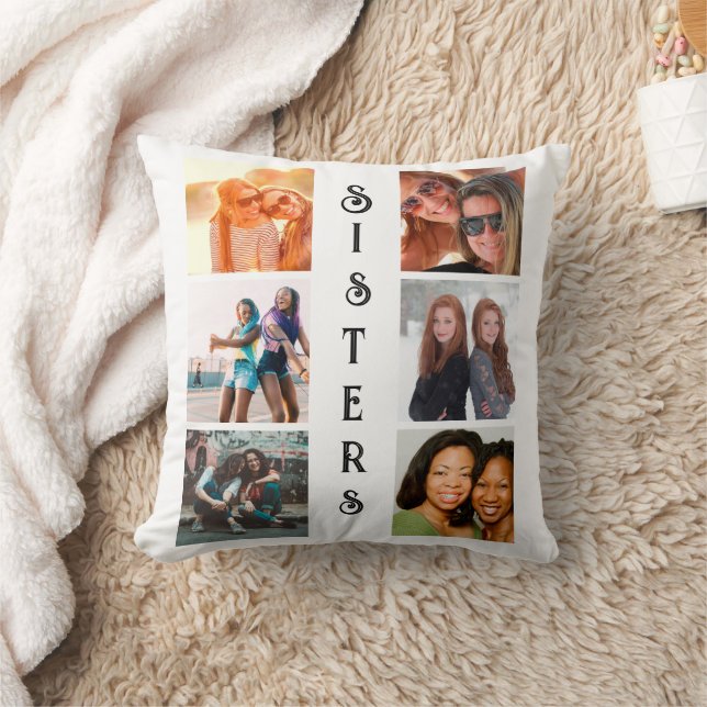 Personalised Modern Sisters 6 Photo Collage Cushion (Blanket)