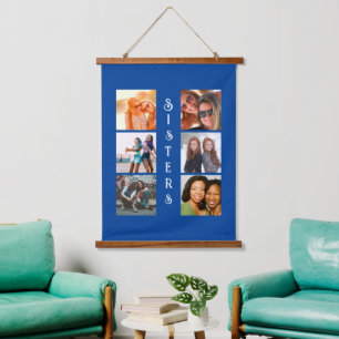 Personalised Modern Sisters 6 Photo Collage Hanging Tapestry