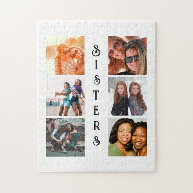 Personalised Modern Sisters 6 Photo Collage Jigsaw Puzzle (Vertical)